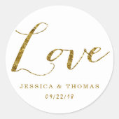 Chic Faux Gold Foil Custom Wedding Love Sjabloon Ronde Sticker (Voorkant)