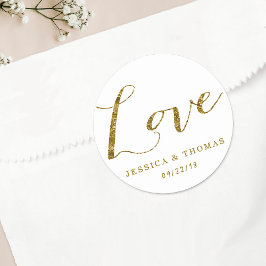 Chic Faux Gold Foil Custom Wedding Love Sjabloon Ronde Sticker
