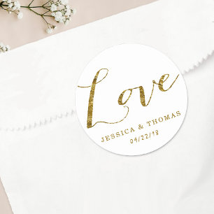 Chic Faux Gold Foil Custom Wedding Love Sjabloon Ronde Sticker