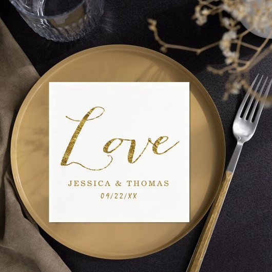 Chic Faux Gold Foil Custom Wedding Love Sjabloon Servet