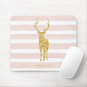 Chic Faux Gold Foil Deer on Pink Stripes Muismat (Met muis)