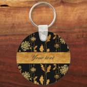 Chic Faux Gold Foil Flowers op Black Sleutelhanger (Voorkant)