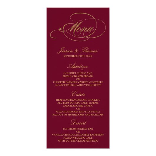 Chic Faux Gold Foil Kerstmenu Sjabloon Reclamekaart (Voorkant)