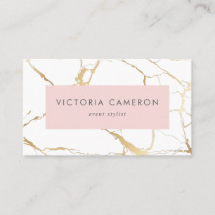Chic Faux Gold Foil Marble Pink Feminine Business Visitekaartje