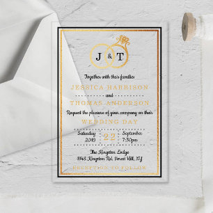 Chic Faux Gold Foil Monogram Weddenschappen Acryl Uitnodigingen