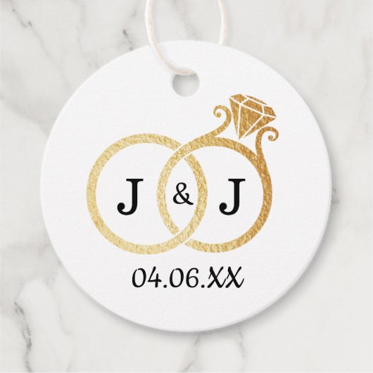 Chic Faux Gold Foil Monogram Weddenschappen Bedankjes Labels (Voorkant)