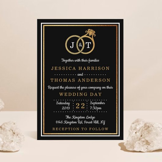 Chic Faux Gold Foil Monogram Weddenschappen Kaart