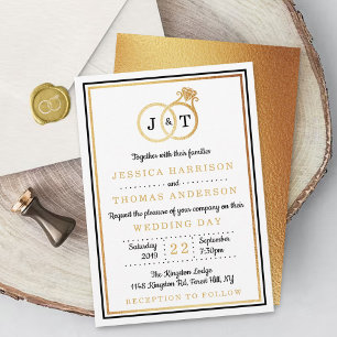 Chic Faux Gold Foil Monogram Weddenschappen Kaart