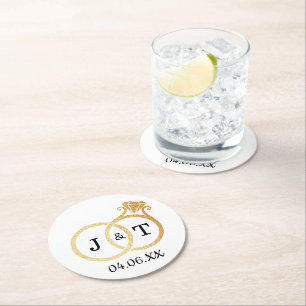 Chic Faux Gold Foil Monogram Weddenschappen Ronde Kartonnen Onderzetter