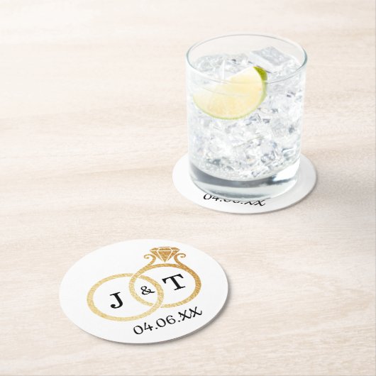 Chic Faux Gold Foil Monogram Weddenschappen Ronde Kartonnen Onderzetter (Insitu)