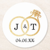 Chic Faux Gold Foil Monogram Weddenschappen Ronde Kartonnen Onderzetter (Voorkant)