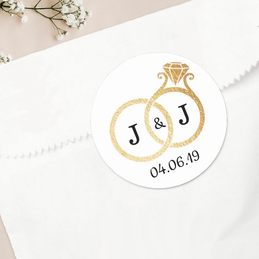 Chic Faux Gold Foil Monogram Weddenschappen Ronde Sticker