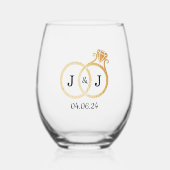 Chic Faux Gold Foil Monogram Weddenschappen Wijnglas Zonder Voet (Voorkant)