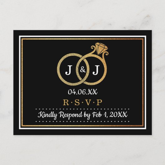 Chic Faux Gold Foil Monogram Wedding RSVP Uitnodiging Briefkaart (Voorkant)