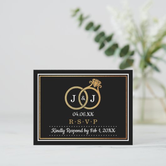 Chic Faux Gold Foil Monogram Wedding RSVP Uitnodiging Briefkaart (Staand voorkant)