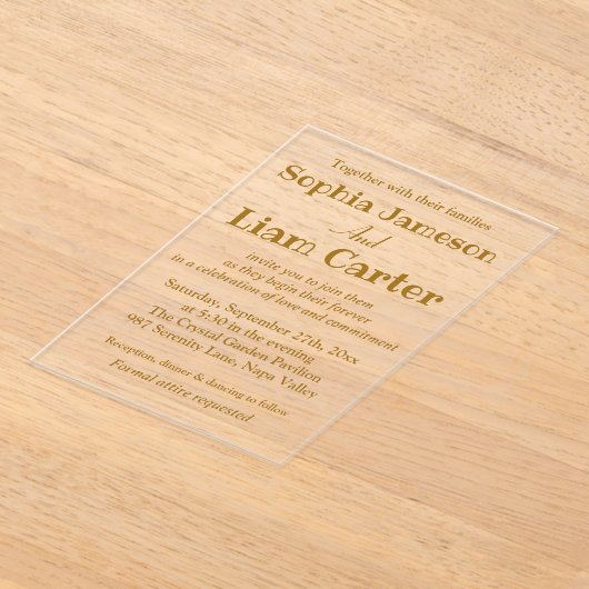 Chic Faux Gold Foil Script Wedding Acryl Uitnodigi Acryl Uitnodigingen (Laagn)