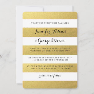 CHIC FAUX GOLD FOIL STRIPES WEDDING INVITATION KAART