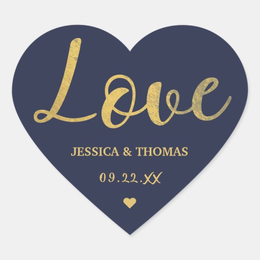 Chic Faux Gold Foil Typografie Script Love Weddens Hart Sticker (Voorkant)