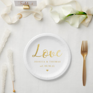 Chic Faux Gold Foil Typografie Script Love Weddens Papieren Bordje