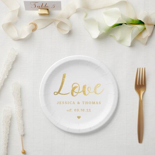 Chic Faux Gold Foil Typografie Script Love Weddens Papieren Bordje (Huwelijk)