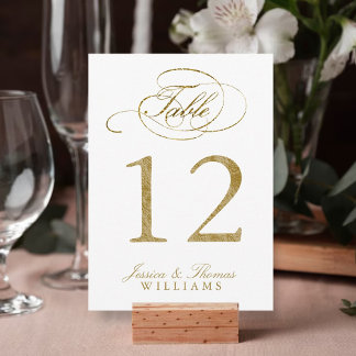 Chic Faux Gold Foil Weddentable Number Kaarten