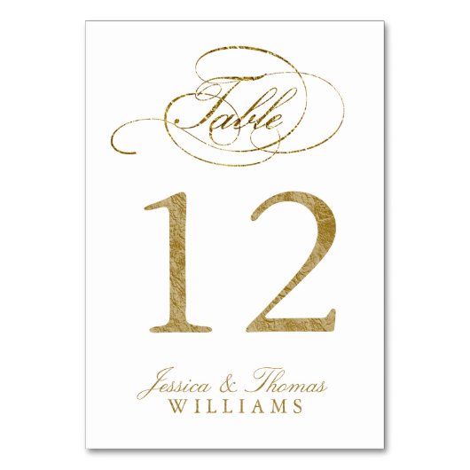 Chic Faux Gold Foil Weddentable Number Kaarten (Voorkant)