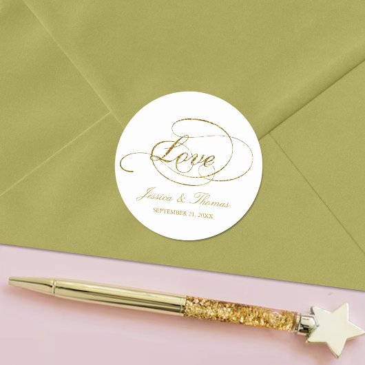Chic Faux Gold Foil Wedding for Sjabloon Ronde Sticker