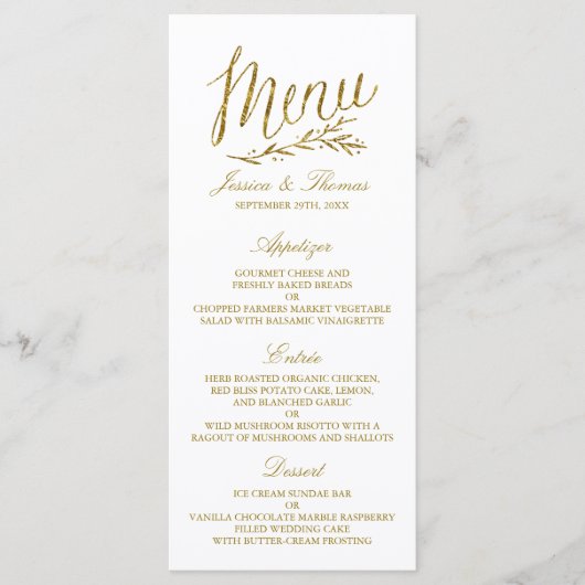 Chic Faux Gold Foil Wedding Menu Sjabloon (Voorkant)