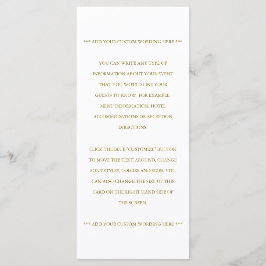 Chic Faux Gold Foil Wedding Menu Sjabloon (Achterkant)