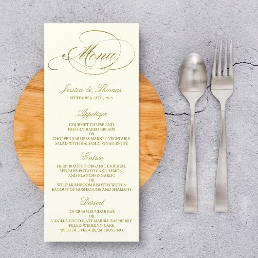 Chic Faux Gold Foil Wedding Menu Sjabloon