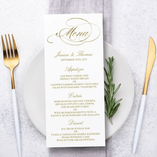 Chic Faux Gold Foil Wedding Menu Sjabloon