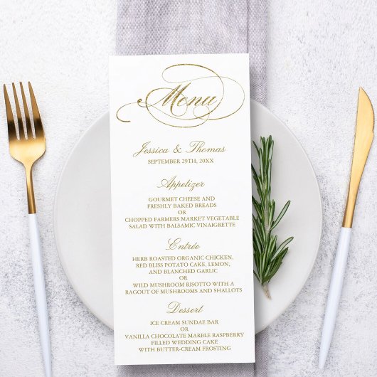 Chic Faux Gold Foil Wedding Menu Sjabloon