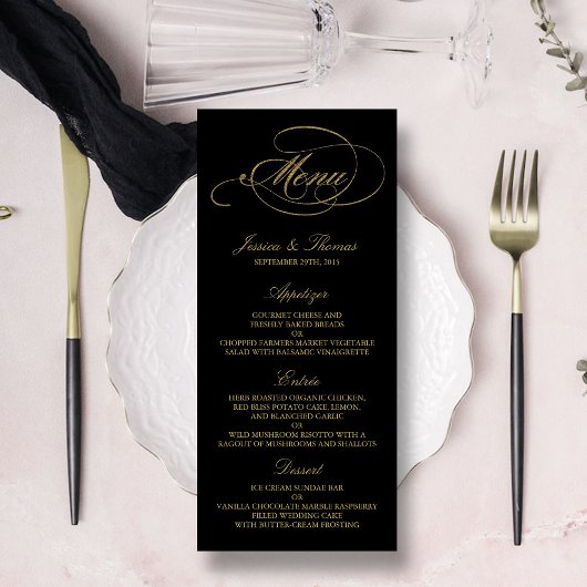 Chic Faux Gold Foil Wedding Menu Sjabloon