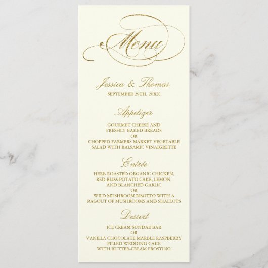 Chic Faux Gold Foil Wedding Menu Sjabloon (Voorkant)