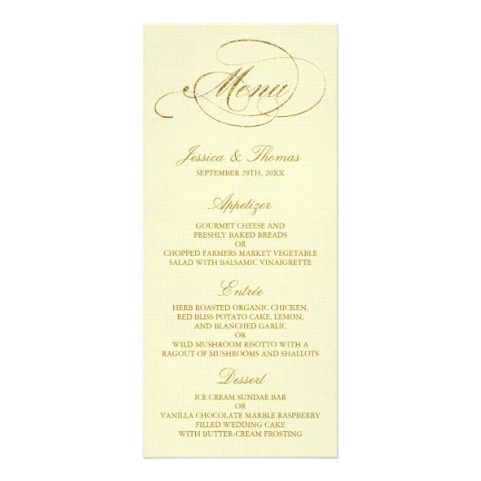 Chic Faux Gold Foil Wedding Menu Sjabloon - Ivoork (Voorkant)