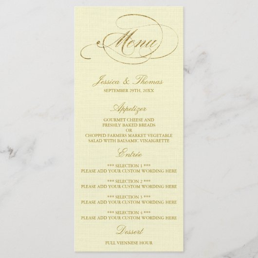 Chic Faux Gold Foil Wedding Menu Sjabloon - Ivoork (Voorkant)