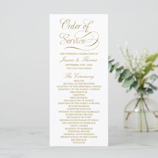 Chic Faux Gold Foil Wedding Program Sjabloon (Staand voorkant)