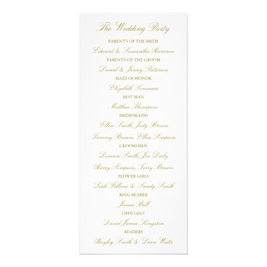Chic Faux Gold Foil Wedding Program Sjabloon Reclamekaart (Achterkant)