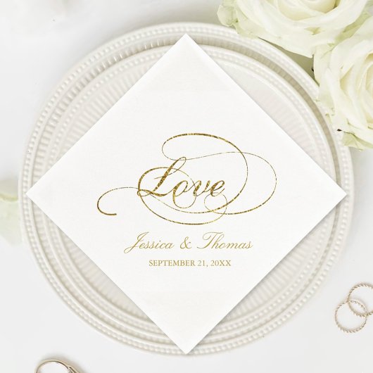 Chic Faux Gold Foil Wedding Reception Sjabloon Servet