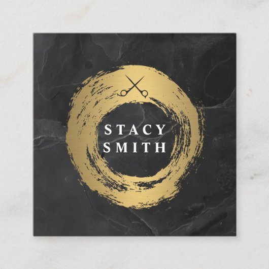 Chic Faux Gold geborsteld | Marble Lux Vierkante Visitekaartje (Voorkant)