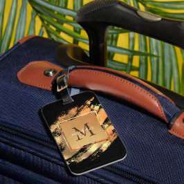Chic Faux Gold Glam Brushstroke Monogramed Bagagelabel