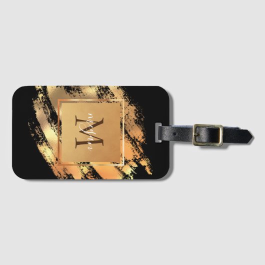 Chic Faux Gold Glam Brushstroke Monogramed Bagagelabel (Voorkant (horizontaal))