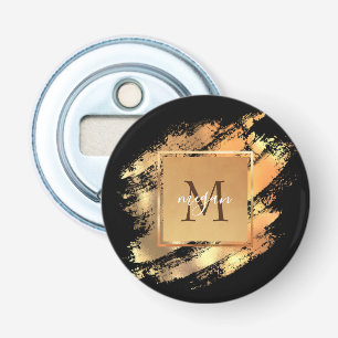Chic Faux Gold Glam Brushstroke Monogramed Button Flesopener