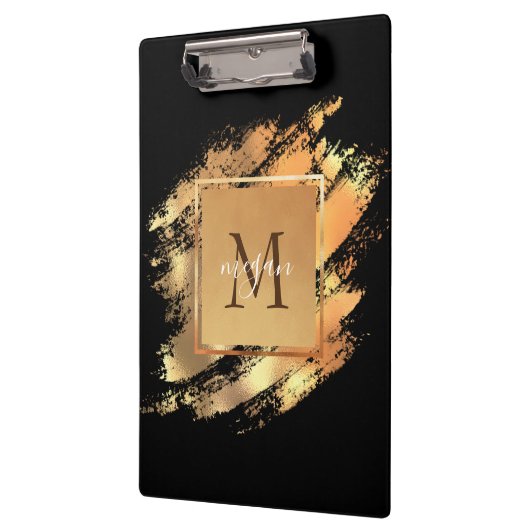 Chic Faux Gold Glam Brushstroke Monogramed Klembord (Links)