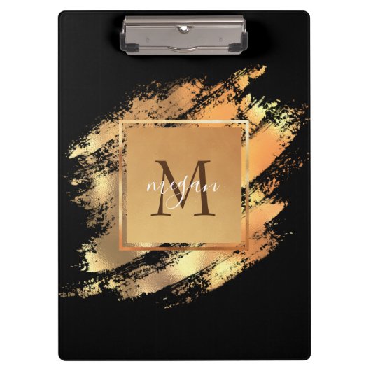 Chic Faux Gold Glam Brushstroke Monogramed Klembord (Voorkant)