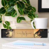 Chic Faux Gold Glam Brushstroke Monogramed Naambordje