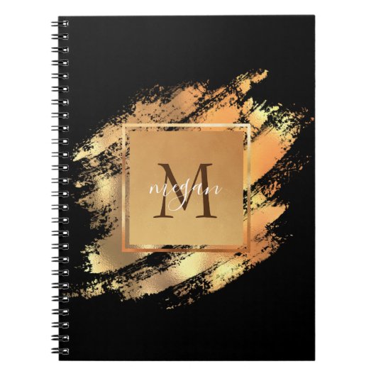 Chic Faux Gold Glam Brushstroke Monogramed Notitieboek (Voorkant)
