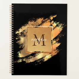 Chic Faux Gold Glam Brushstroke Monogramed Planner