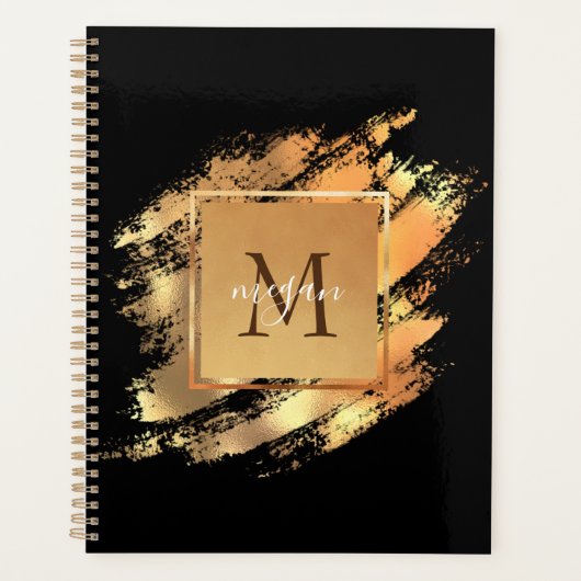 Chic Faux Gold Glam Brushstroke Monogramed Planner (Voorkant)