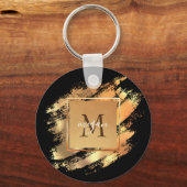 Chic Faux Gold Glam Brushstroke Monogramed Sleutelhanger (Voorkant)